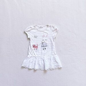 5/$18 Tailor Story Bunny & Cat Peplum Top White Stripe 3T 100cm Korea Cotton 3T